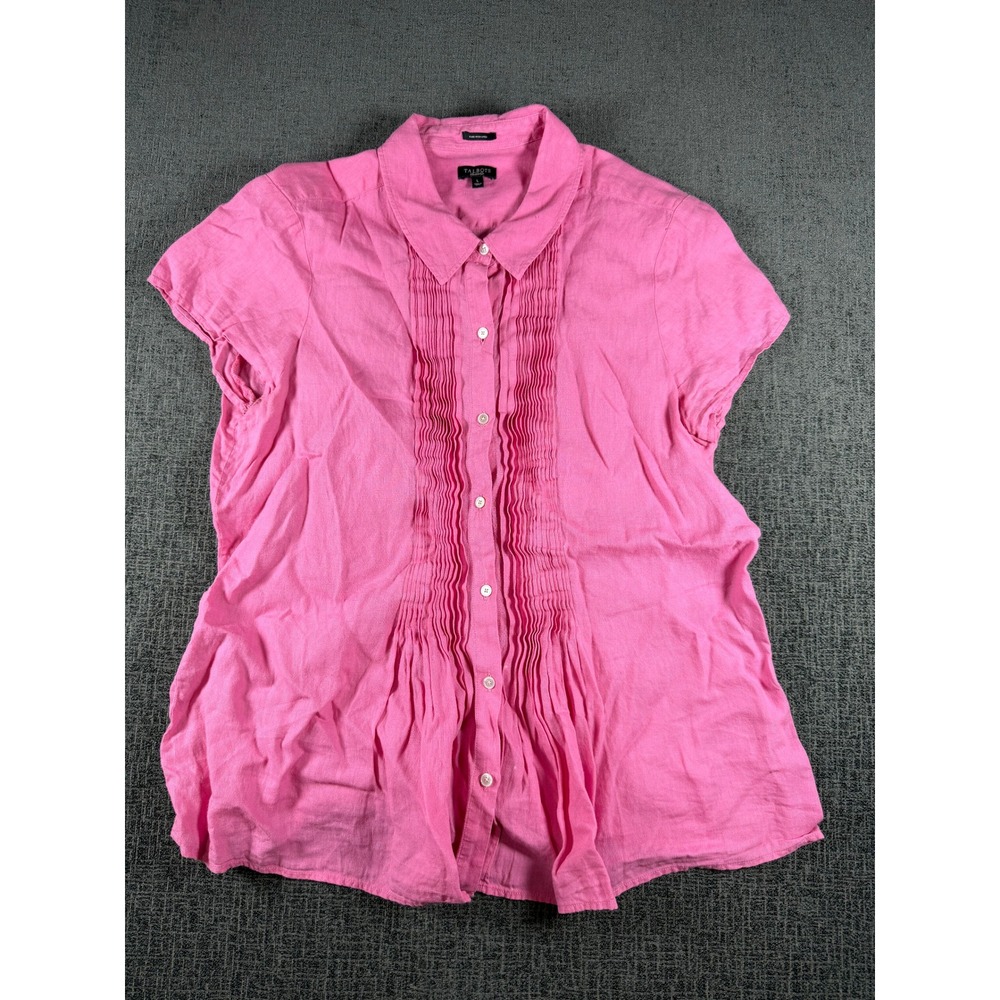 Talbots Pink Pure Irish Linen Pleated Front Short Sleeve Button Down Shirt L
